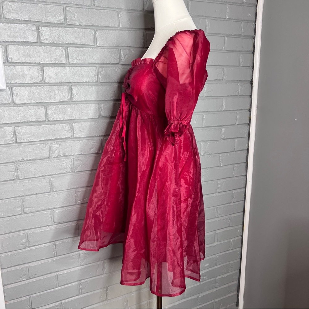 Altar’d State Red Babydoll Mini Mesh Dress Size Small - Picture 8 of 13